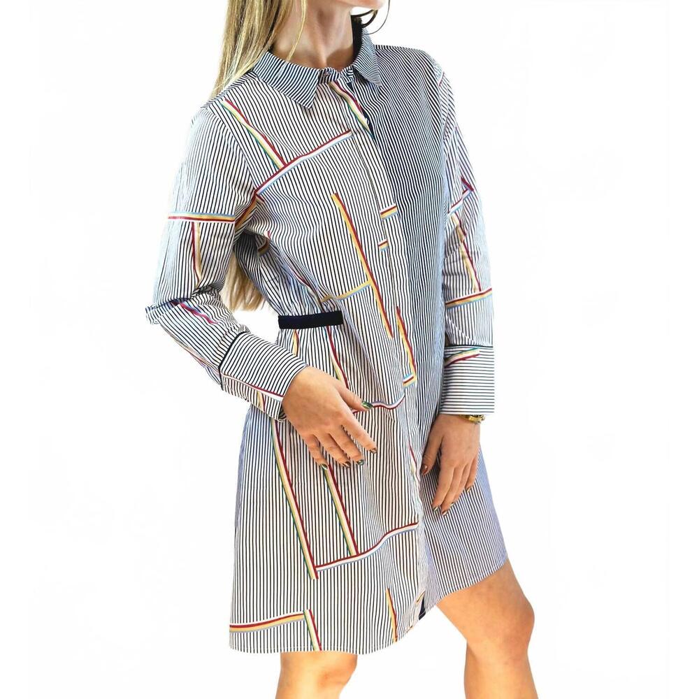 NEW FARYLINA retro striped dress in blue multi